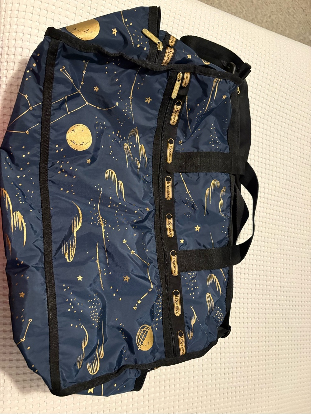 LeSportsac Navy and Gold Celestial Duffel Bag